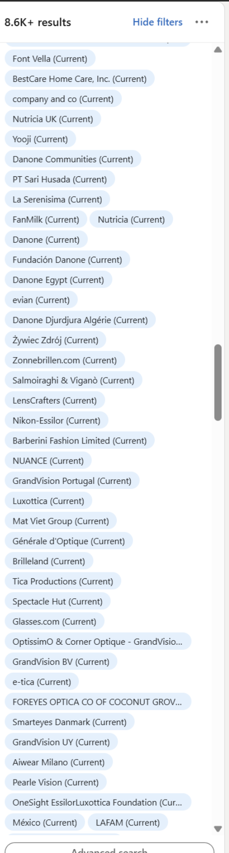 Liste d'entreprises mappées (1/4)